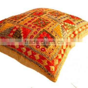 RTHCC-5 Floral Kantha Mirror work Latest selling Gujarati embroidered cushion cover home Furnishing Manufacturer and Exporter