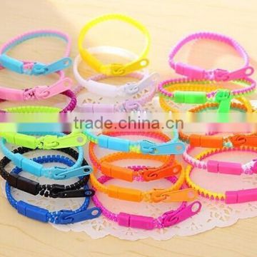 trendy rainbow color zipper bracelet Fluorescent neon bracelet