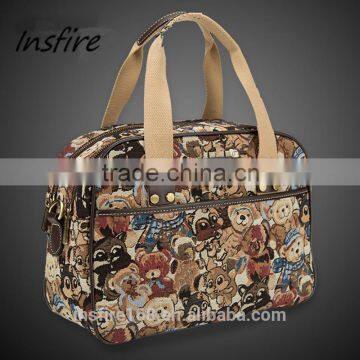 latest canvas zip stylish print young girls teddy bear canvas briefcase