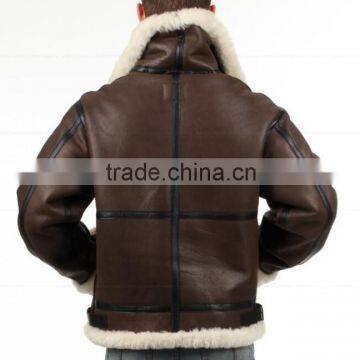 Mens Military Shearling Bomber Leather Jacket photo-2