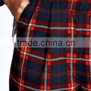 100% Pure Cotton Twin Hip and Back Pockets Baggy Tartan Trousers for Woman