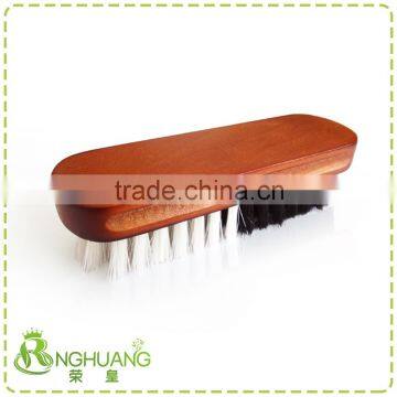 Wooden shoe cleaning brush with two kinds of bristle