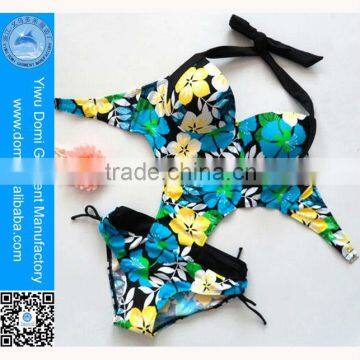Domi Hot Sale Print Flower Plus Size Competitive Swim Suit Full Sexy Photos Girls Of Monokini One Piece Swimsuit For Summer