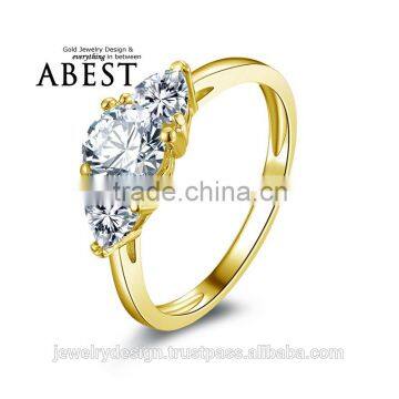 Fancy 3-stone 10K Gold Yellow Classic Rings Hot Sale Round Sona Synthetic Simulated Diamond Engagement Wedding Ring Jewelry Ring