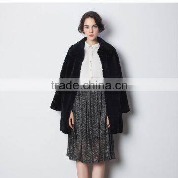 Real Black Color Winter Rex Rabbit Fur Coat for Fashion Ladies Made in China