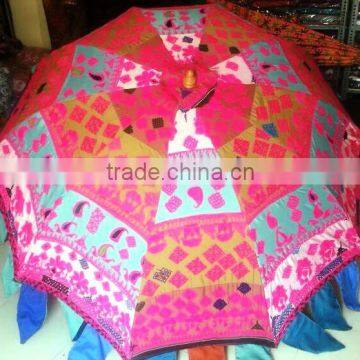 Beautiful Unique Vintage banjara Fabric hand embroidered parasol Indian Sun umbrella