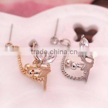 Lovely Small Deer Shape Crystal Earring Jewelries Chain Linked Tassel Piercing Ear Cuff Earrings For Girls