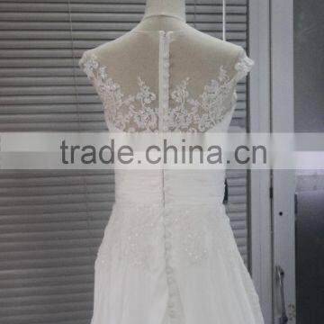 AR-11 Simple Generous White Elegant Long Sequined Appliques O-Neck Satin Bride Dress Boho Wedding Dress Beach Wedding 2016 photo-5