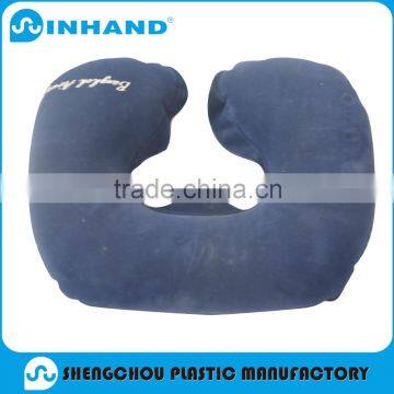 EN71 6NP flocking pvc inflatable neck pillow , U-shape flocking travel pillow