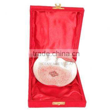 IndianArtVilla Handmade High Quality Silver Plated Apple Shape Deep Dish Bowl comes with gift Packing box - Dry Fruits gift item