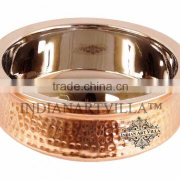 IndianArtVilla High Quality Steel Copper Handi Serving Bowl 1350 ML - Serving Dish Curry Home Hotel Restaurant Tableware