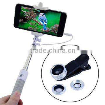 Apexel Selfie Stick With Fisheye Lens for IPhone Clip Lens for Mobile Phone 3 in 1 Lens photo-3