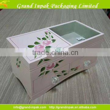 Fancy Custom made wooden jewelry gift box with flower drawing in pink color