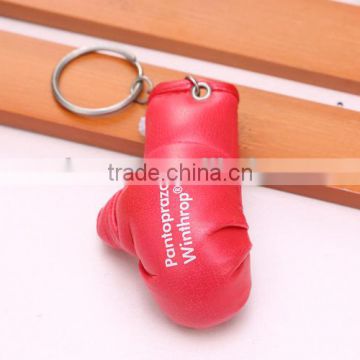 Soft PVC leather custom red boxing glove keychain with printed white logo for promotional item