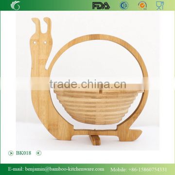 Totally bamboo Hot Sale Folding Snail Shape Bamboo Basket For Food&Fruit