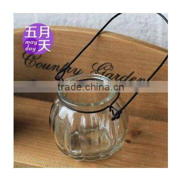 garden decoration iron hung clear glass flowerpot