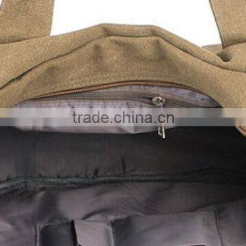 Vintage Khaki Canvas Tote Bag With Leather photo-2