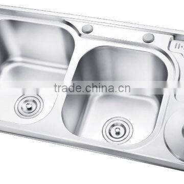 S9749 hot sell to ethiopia/sri lanka double bowl with drainer board and dustbin