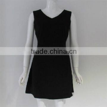 Pretty steps new design sleeveless V neck ladies office wear black dresses for women 2015