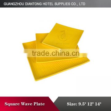 Colored glazed square wave line porcelain plate for hotel & restaurant