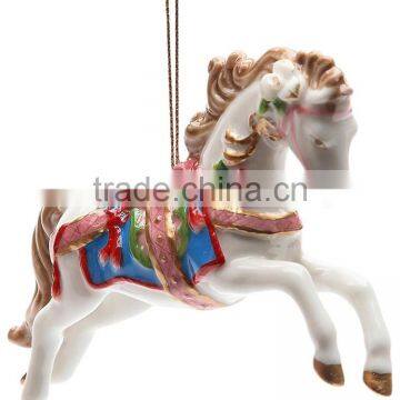 4.88" White Painted Carousel Horse Christmas Tree Animal Ornaments