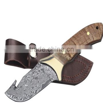 Custom Hand Made Damascus Blade Hunting Knife with Leather Sheath