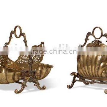 Unique Design Bronze Half Open Shell Shaped Case, Antique Brass Casting Arts Decorative Box With Support