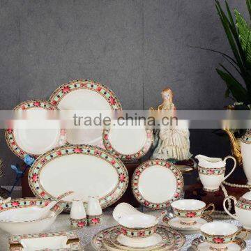 Concise red diamond pattern ceramic bone china dinnerware set