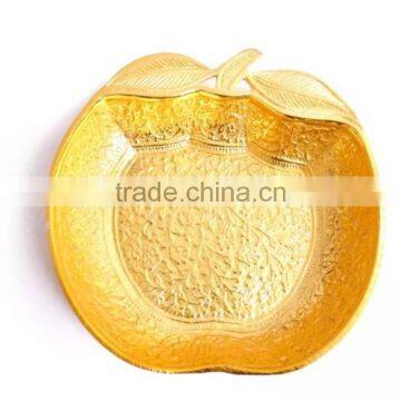 Low price wedding gift item, return gift, home decoration apple style gold plated tray