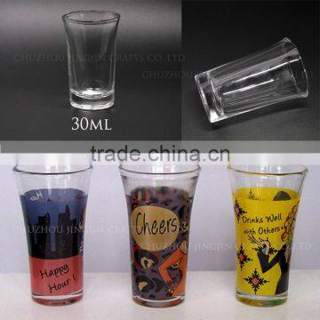 High quality factory supply 30ml shot glass clear/frosted/decal logo shot glasses