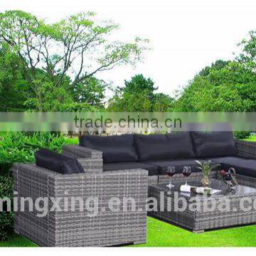 6pc patio outdoor gray sofa sectional couch with dark blue cushions