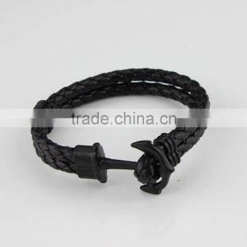 Unisex Fashion Braided Leather Cord Wrap Antique Anchor Bracelets