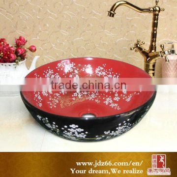 Hand painted plum flower black and red sink to wash the feet