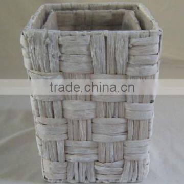 Square Waterhyacinth White Wash with liner Flower Basket/Flowerpot