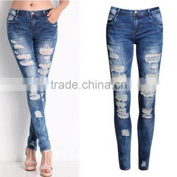 Wholesale Women Fashion Slim Fit Ripped Denim Jeans