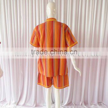 Orange/Red Stripe Sweat Steaming Clothes Elastic Waist Clothes Couples Pajamas Short Sleeve Top+Pants Pajamas for Sauna photo-6