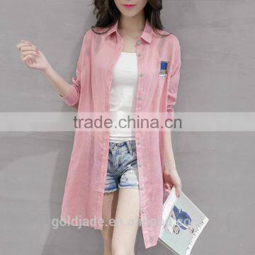 Oversized Ladies Sheer Cotton Designer Shirts Fashion Side Slits Ladies Long Shirts