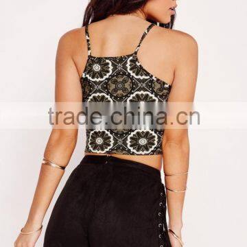 Wholesale Ladies Khaki Tile Racer Sexy Crop Tops OEM Service photo-4