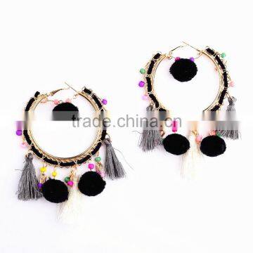Bohemian Colorful Tassel With Pompon Hoop Earrings for Women Jewelry photo-3