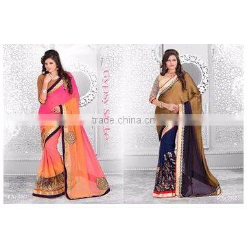 Season Special Designer Embroidery Saree With Blouse Material & Lace Border in Side Saree