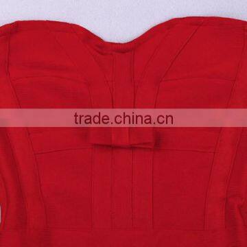 New Fashion 2015 Red Small Bowknot Strapless Knee Length Bandage Dress Celebrity Elegant Dresses photo-5