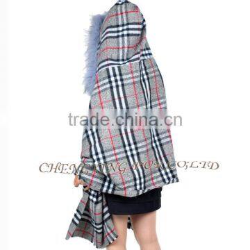 CX-B-P-39 Cheap Genuine Raccoon Fur Trim Pashmina Shawls Wholesale With Hood photo-6