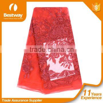 3D Handmade Wedding Dress African French Tulle Lace Fabric With Beads And Stones FL1126 photo-6