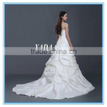 Taffeta Off Shoulder Ruched A Line Floor Length Beaded Mermaid Wedding Dress photo-3