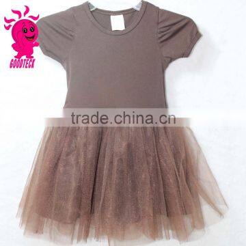 Kids Girls Toddler Baby Princess Dress Dolid Color Tutu Short Sleeve Dresses