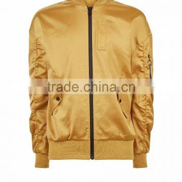 MGOO New Design Gold Oversized Bomber Jacket Drop Shoulder Customized Plain Satin Winter Jacket For Man photo-5