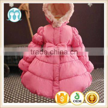 wholesale winter short fluffy kids dress coat down jacket for baby girls with hat