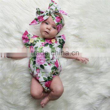 S33499W Summer Fashion Lace Sleeveless Backless Floral Cotton Bow Baby Romper photo-2