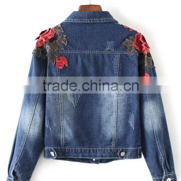 Runwaylover EY1051C Latest Classic Fashion Floral Embroidery Denim Jacket Women Wholesale Denim Jackets photo-2