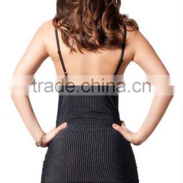 Plus Size Slip Lingerie Nightwear White Stripes Lace Trims With Thong - Black photo-3